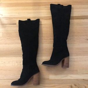 Kelsi Dagger Black Suede Knee High Heeled Boot
